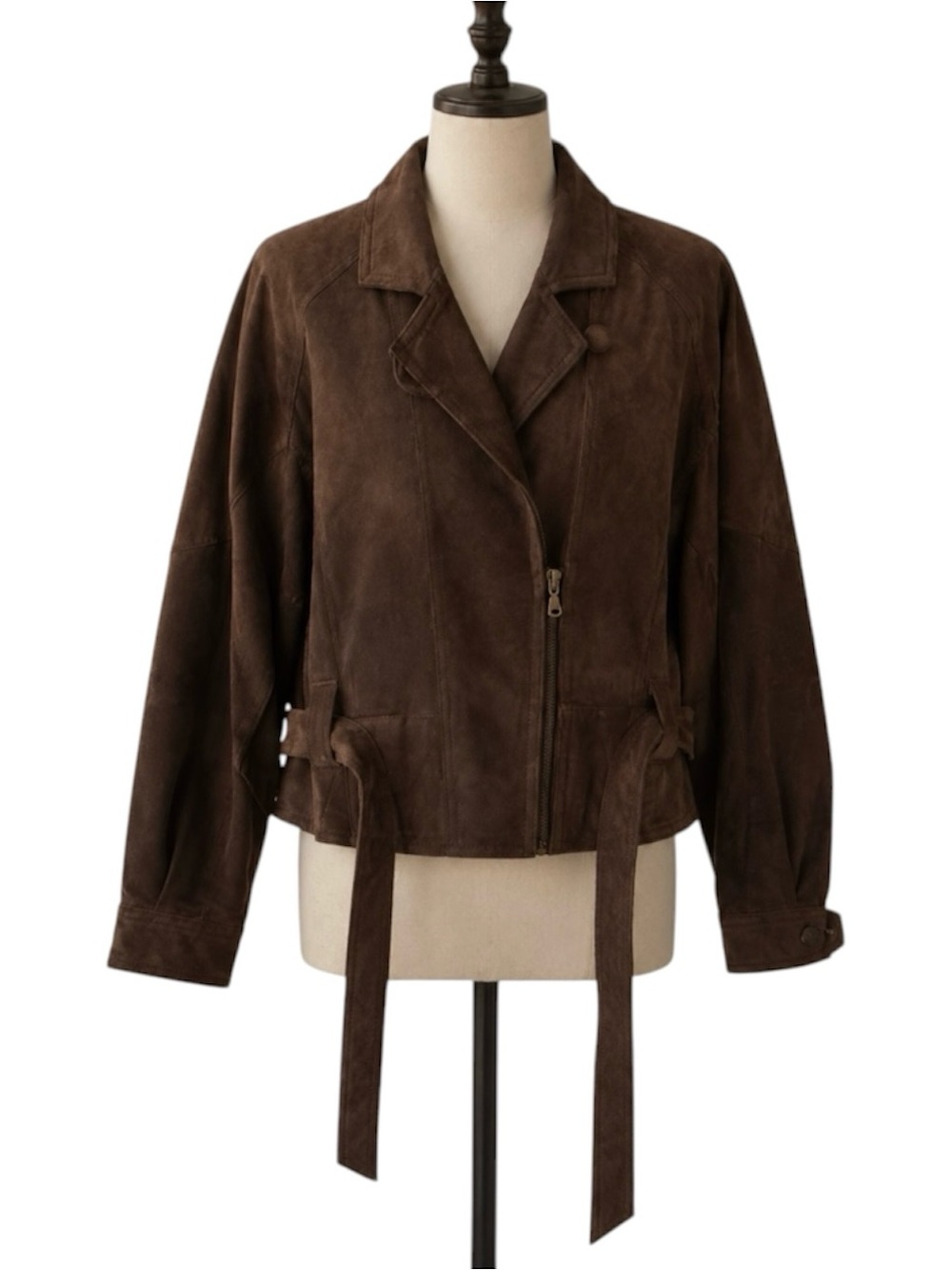 Vintage 90s Leather Moto Jacket Small Brown Belted Cropped Grunge Boho